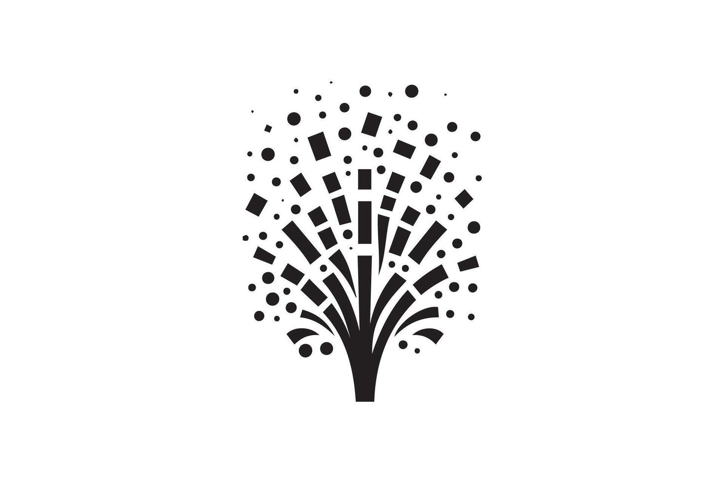 A black and white logo of a tree with fireworks vector