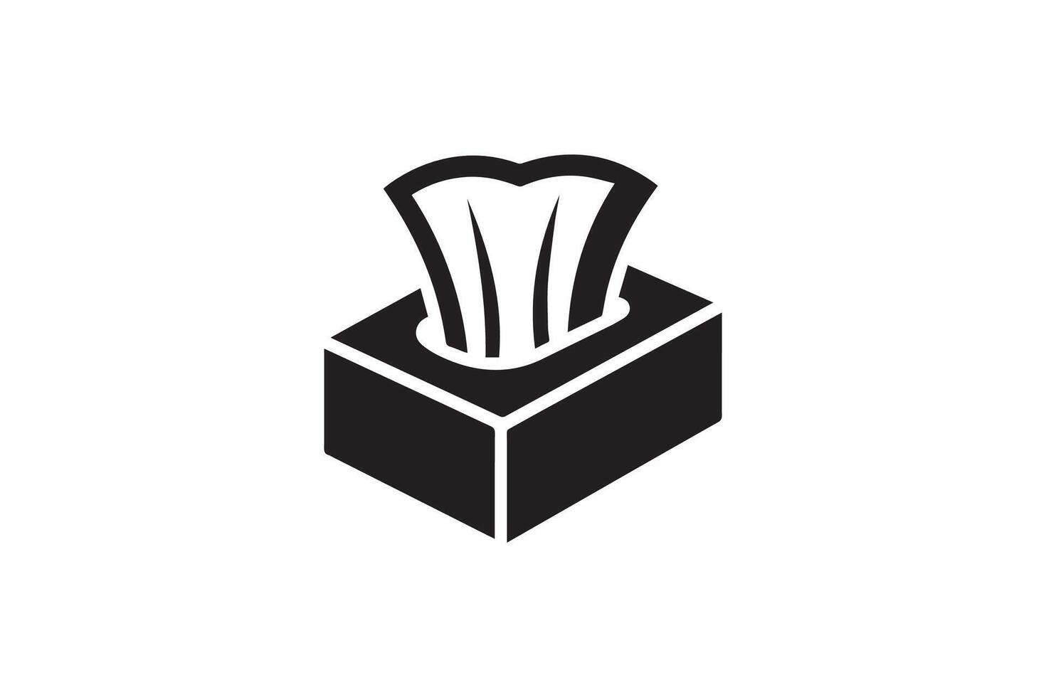A black and white image of a box with a piece of tissue inside vector