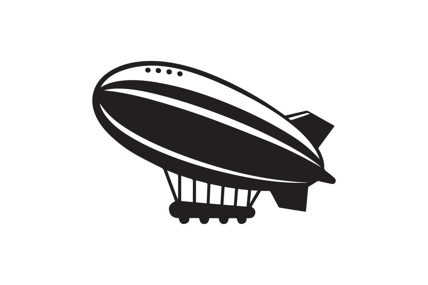 A black and white image of a flying airship vector