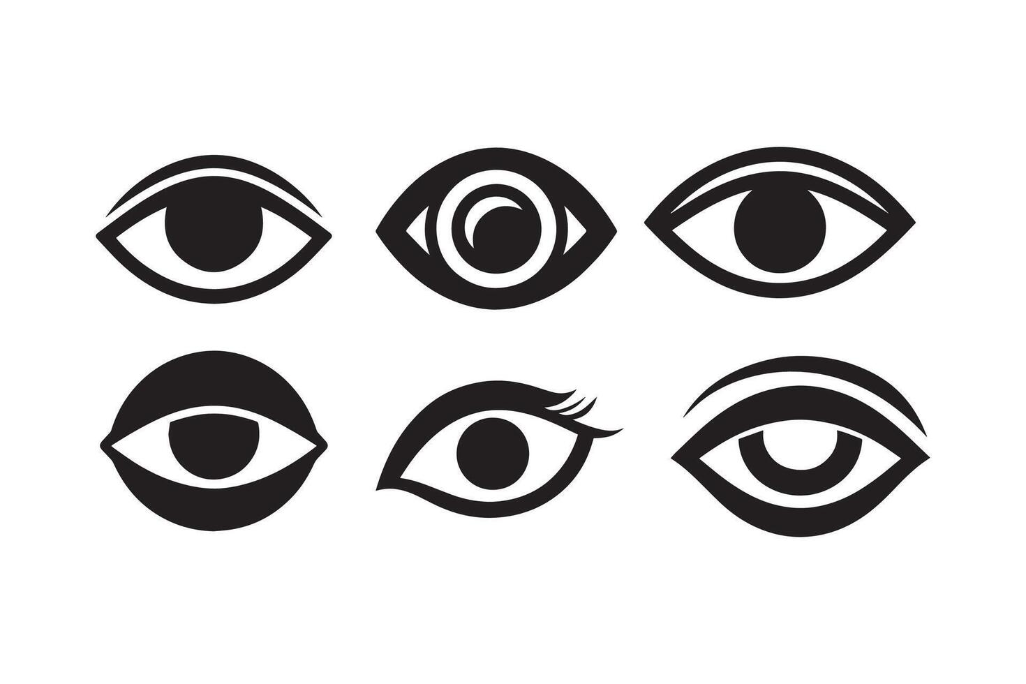 Eye icon set, black and white illustration vector