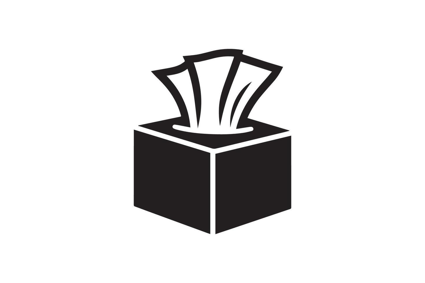 A black and white image of a box with a tissue inside vector