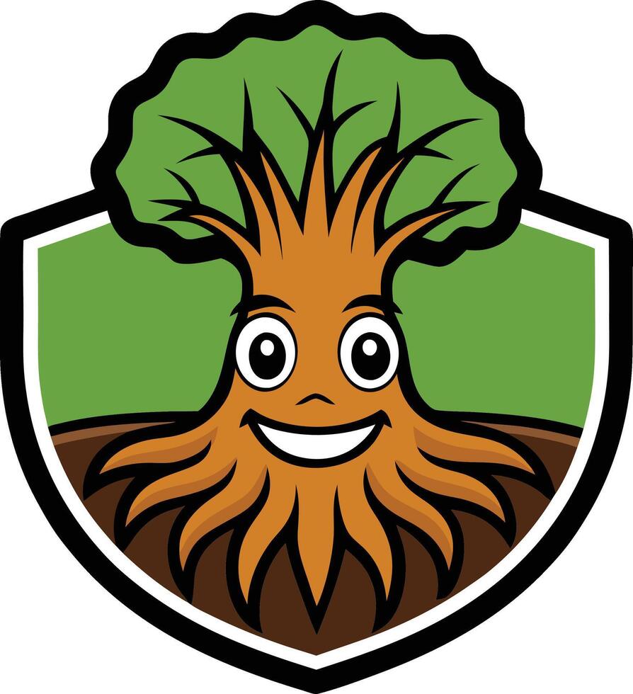 Cartoon tree mascot, exuding joy with a big smile and a vibrant presence. vector
