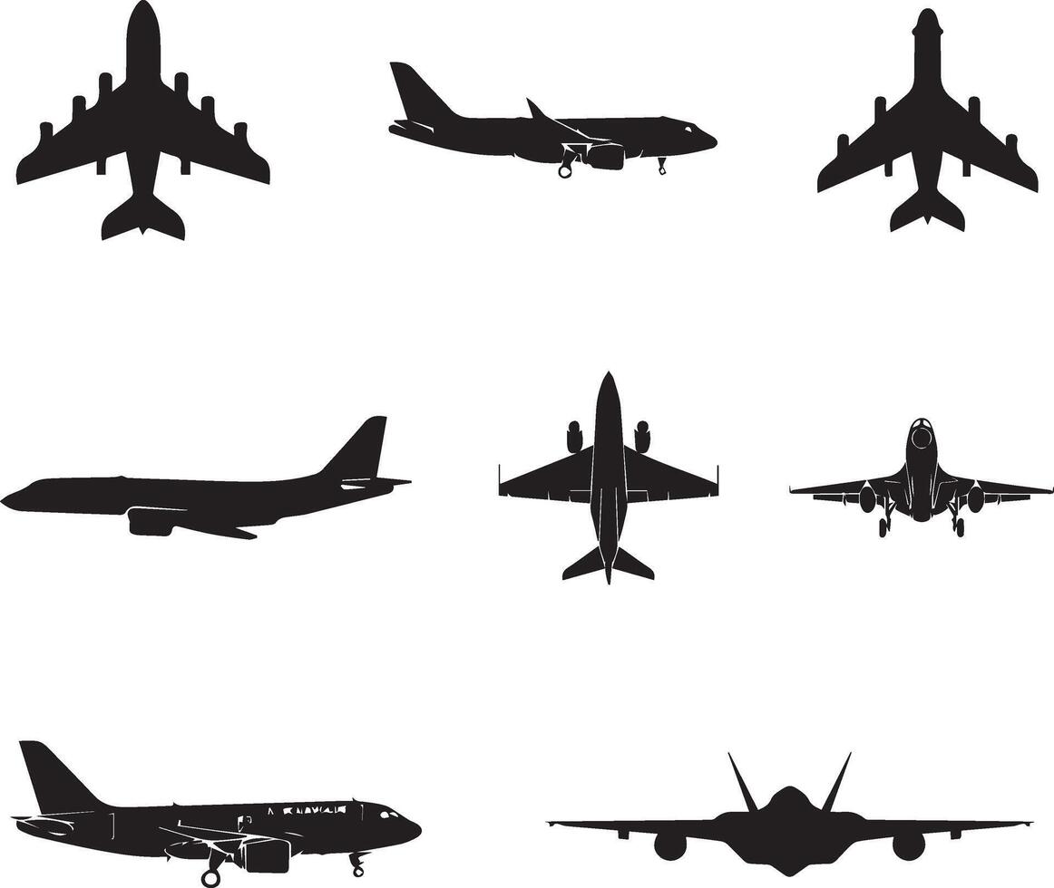 Aircraft silhouettes, black and white vector