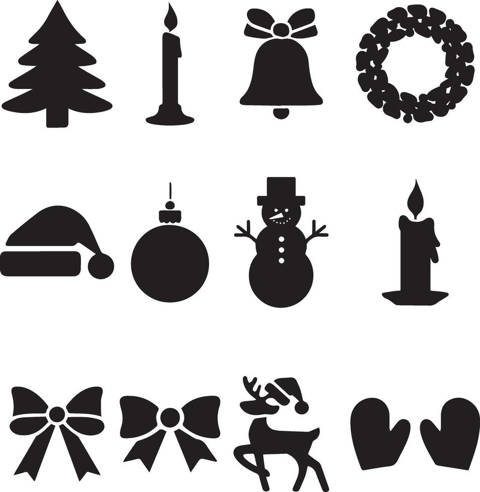Christmas icons, silhouettes vector