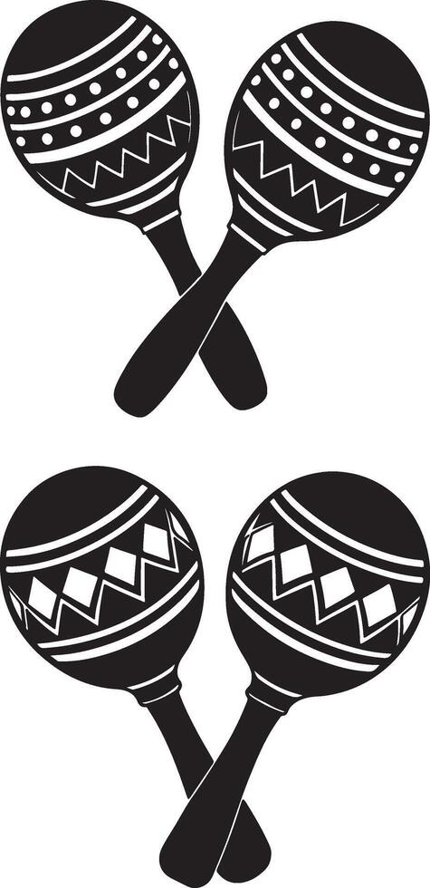 Maracas, percussion instruments, black and white illustration vector
