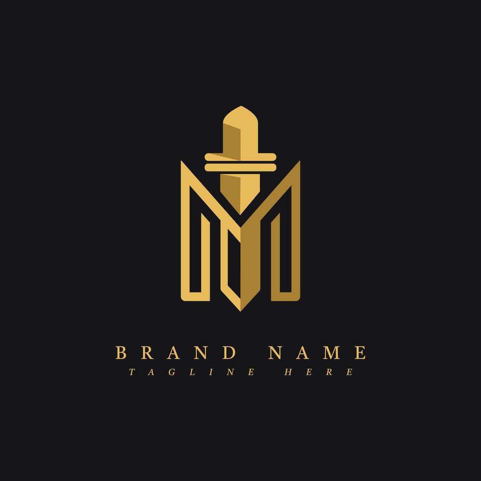 monogram m letter and sword shape logo vector