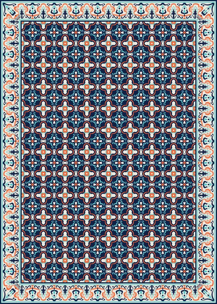 Vintage tile pattern, seamless pattern carpet assembly with border, carpet frame vector