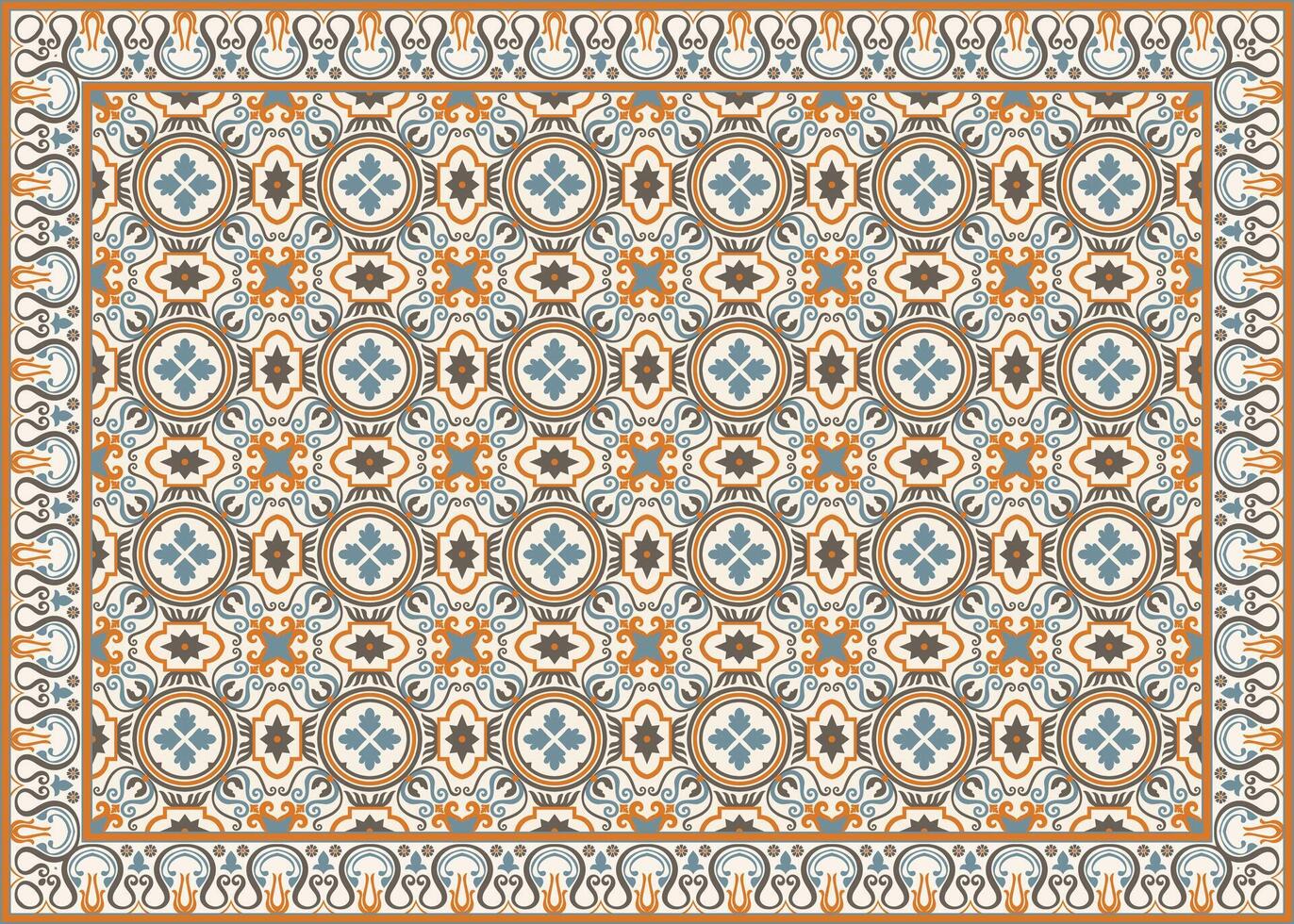 Carpet pattern with border, seamless ceramic tiles decorate the frame vector