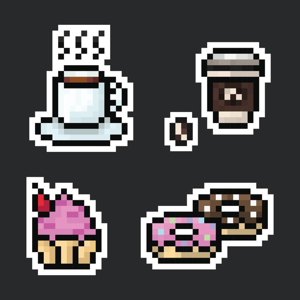 Pixel Coffee and Sweets Icon Set vector