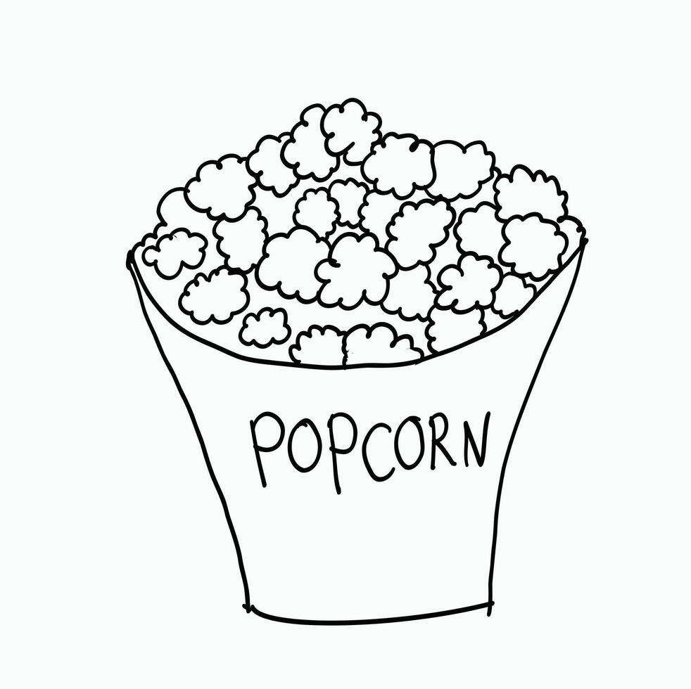 black and white line. popcorn snack. Cartoon Style Illustration vector