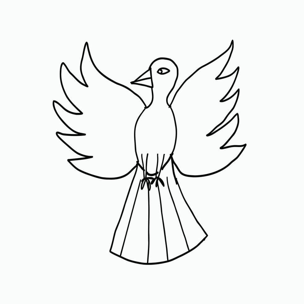 black and white line. Cute bird eagle cartoon illustration cartoon isolated on white background. vector