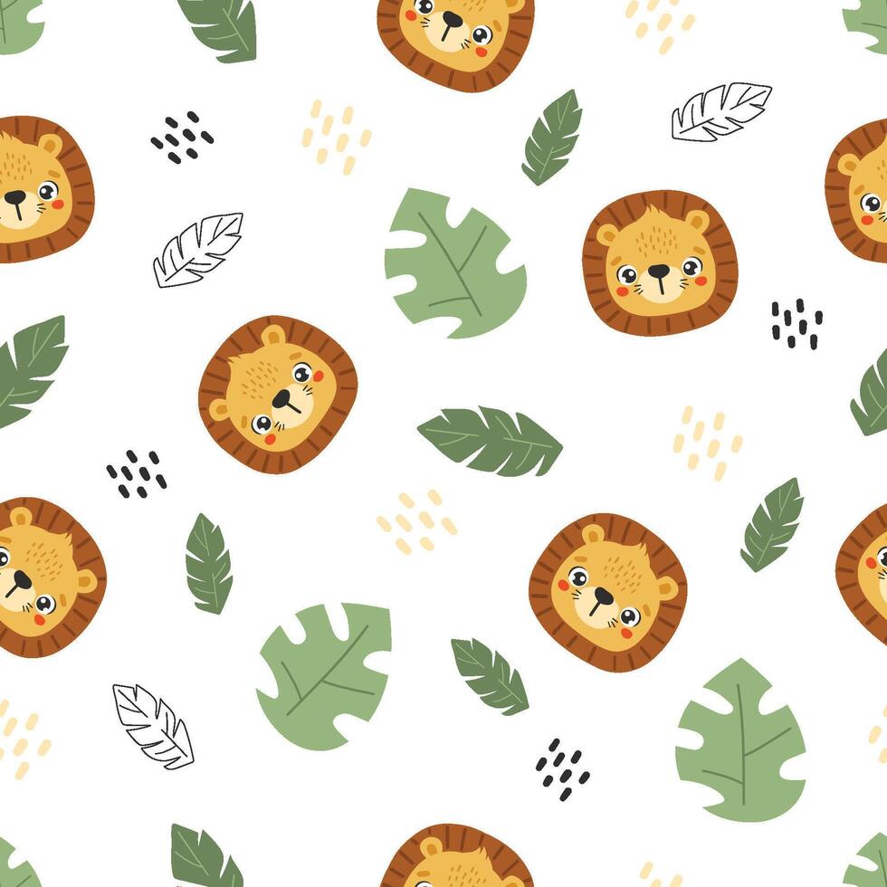 Animals pattern, cute animals, kids pattern, cartoon, seamless pattern, LION vector