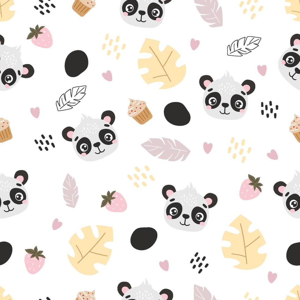 Animals pattern, cute animals, kids pattern, cartoon, seamless pattern, panda vector