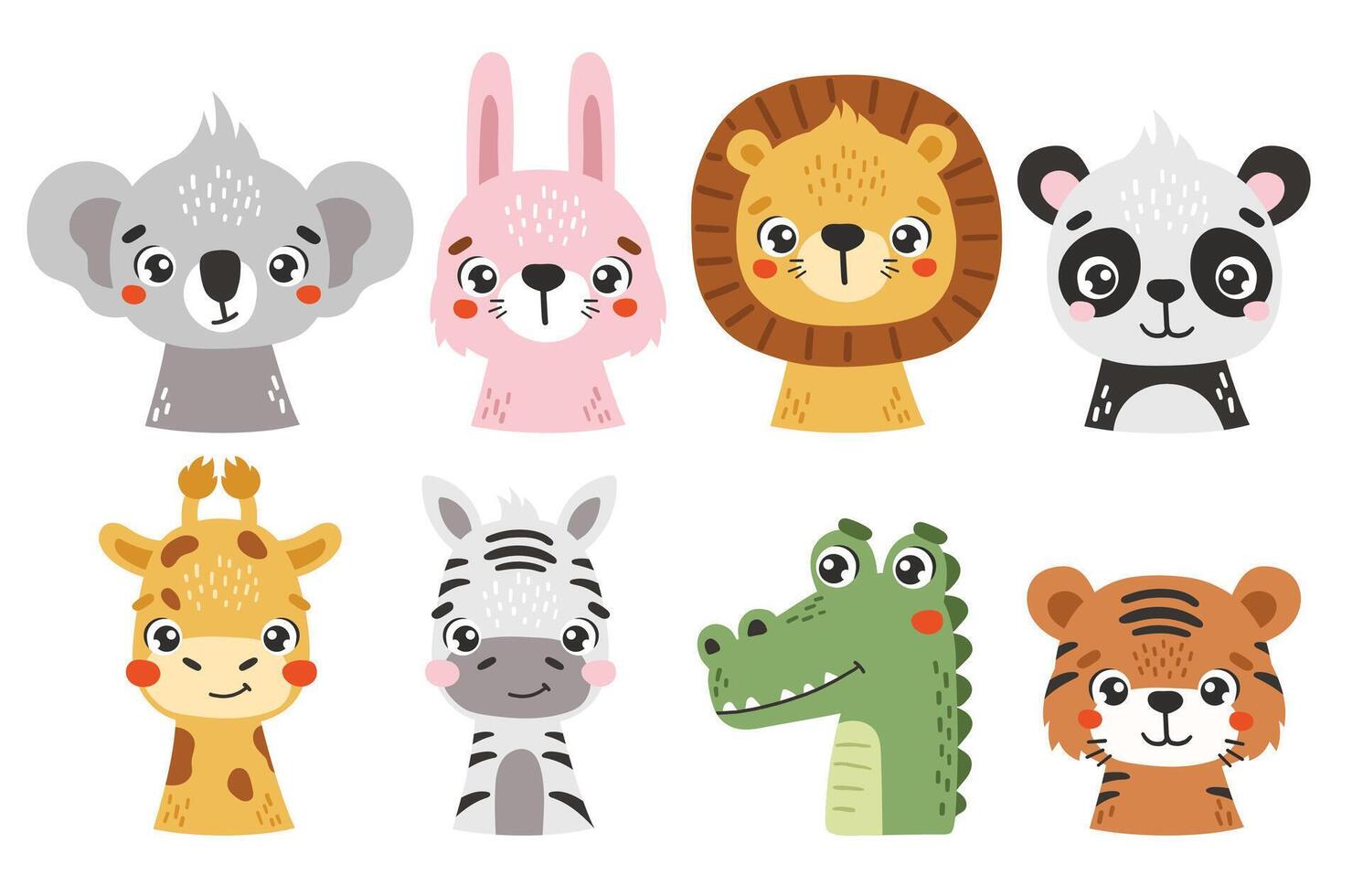 Cute animals set isolated, funny animals collection, kids illustration, cartoon style, big set vector