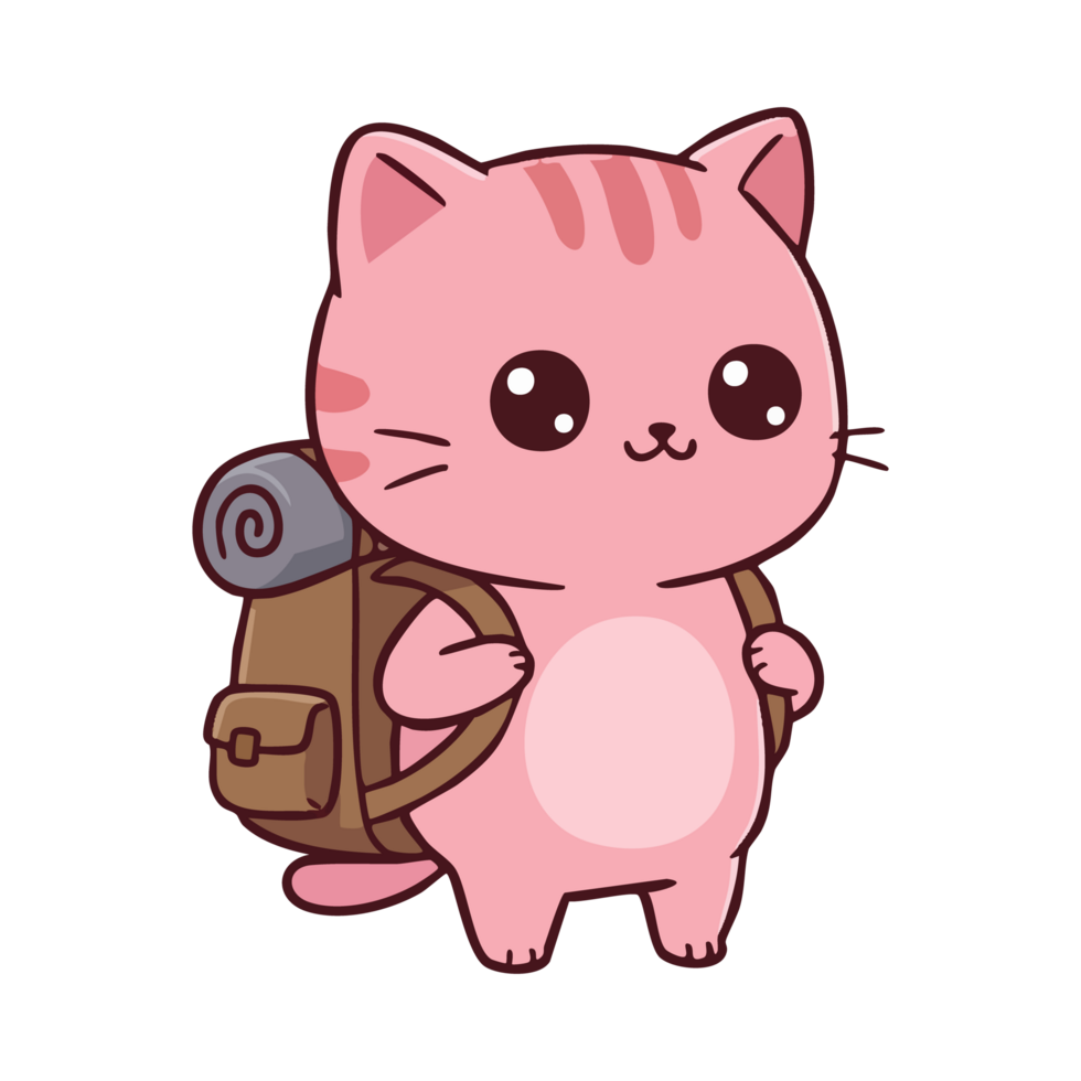 Cute icon character cat wearing backpack. png