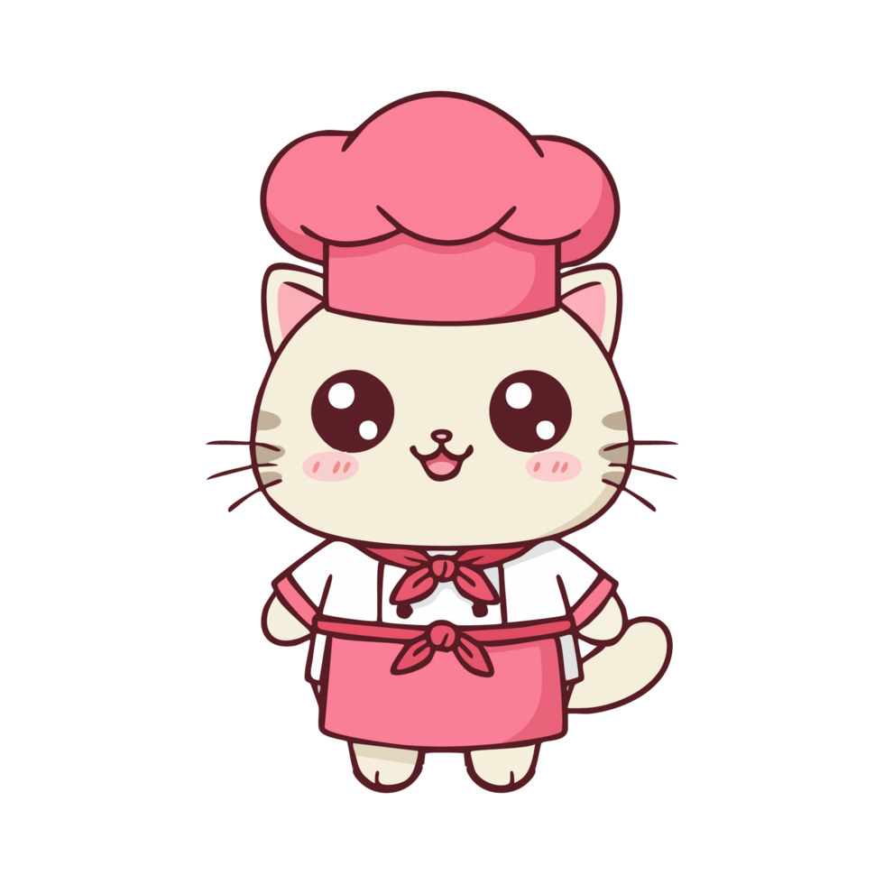 cute icon character cat wearing a chefs hat and apron. png