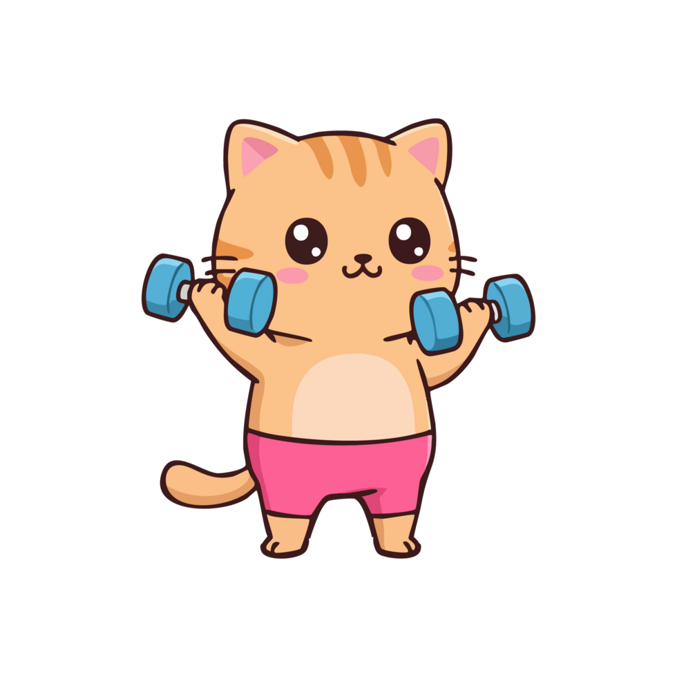 icon character cat lifting dumbbells. png