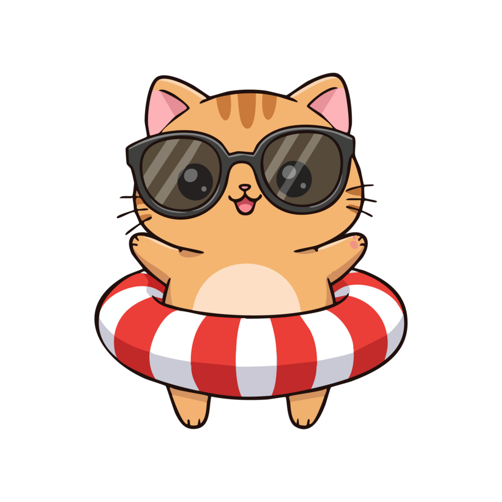 Cat wearing sunglasses and swim ring png