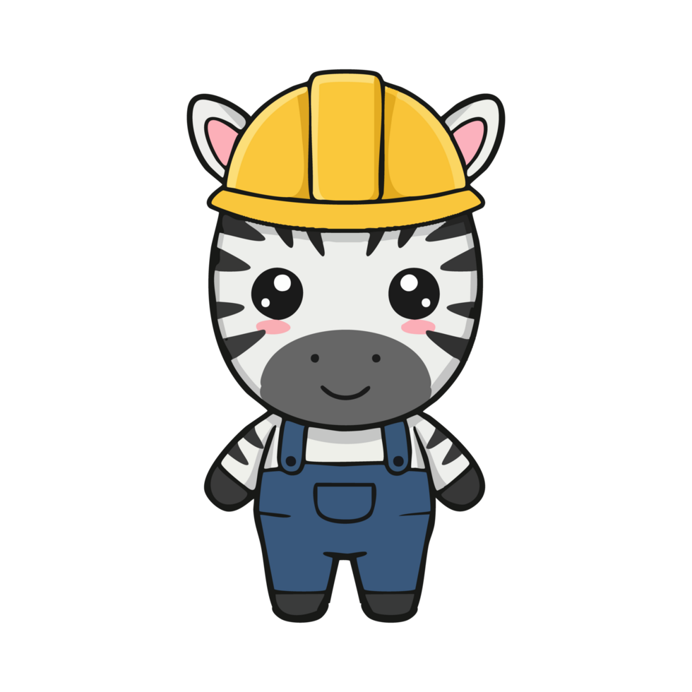 Labor day fun with a cute cartoon zebra wearing a hard hat and worker uniform png