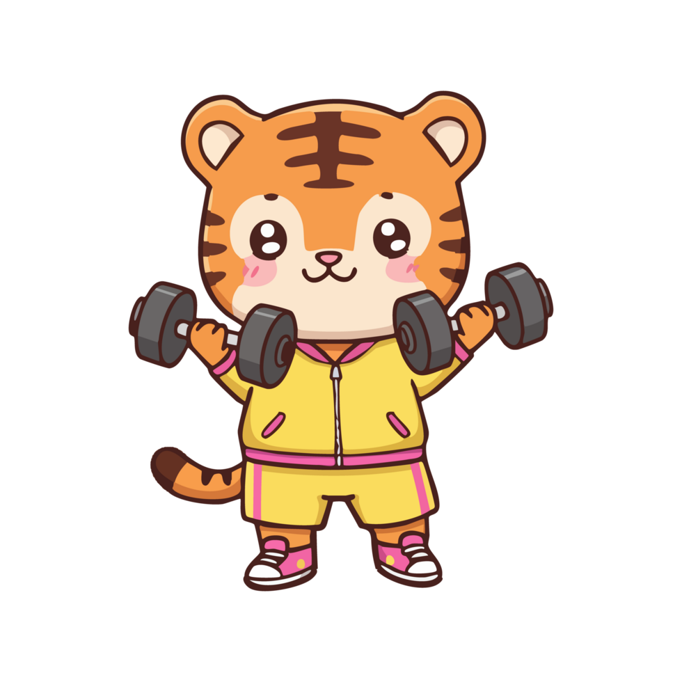 icon character tiger lifting dumbbells png