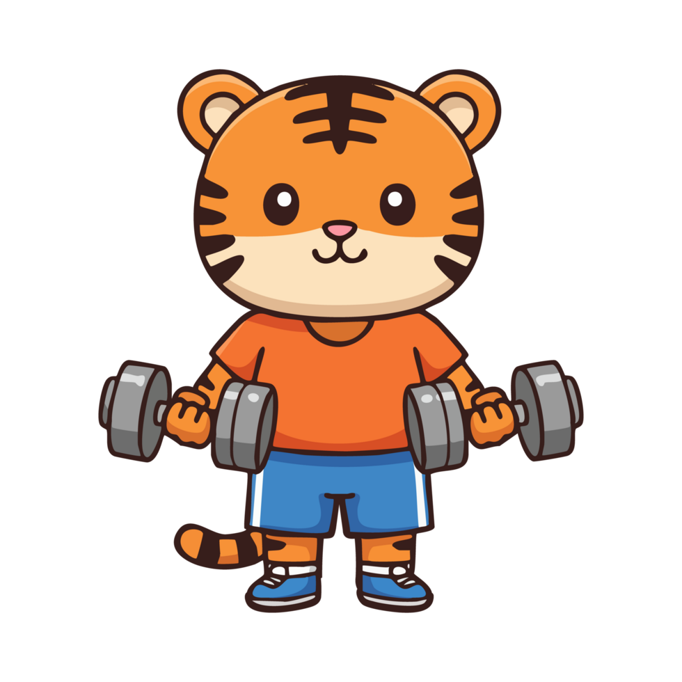cute character tiger lifting dumbbells png