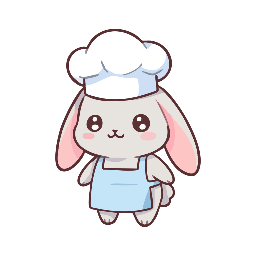 cute icon character rabbit wearing a chefs hat and apron. png