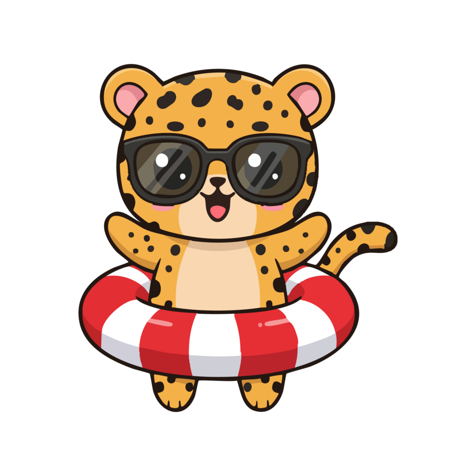 Leopard wearing sunglasses and swim ring png
