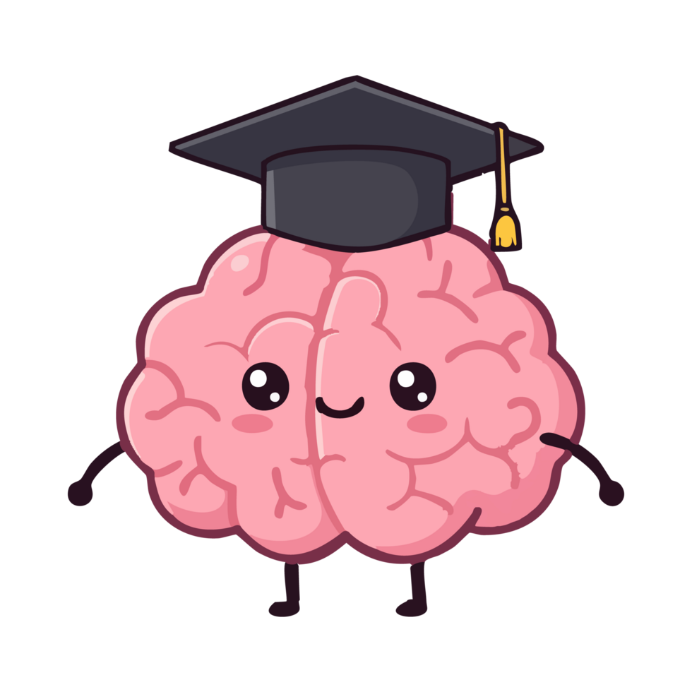 cute icon character Brain wearing a graduation cap. png