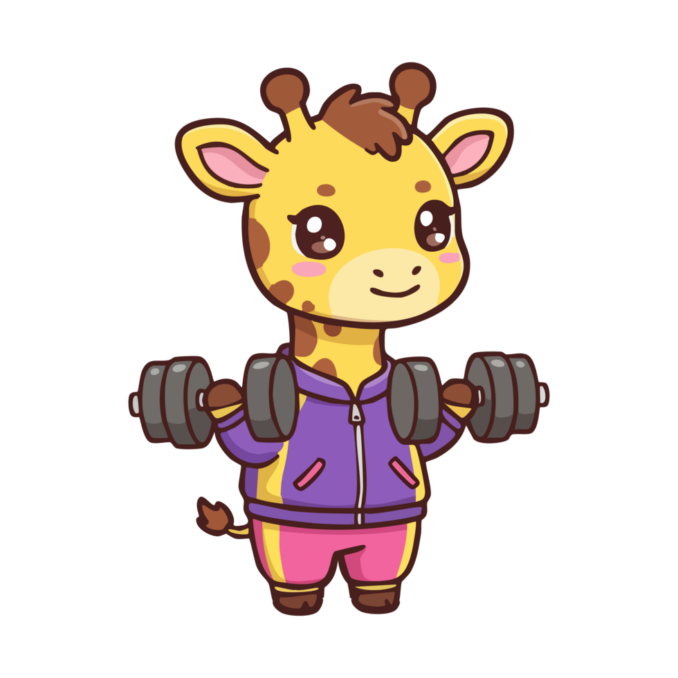 cute icon character giraffe lifting dumbbells png