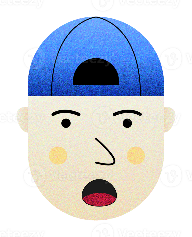 Grainy Cartoon Face with Blue Cap and Surprised Expression png