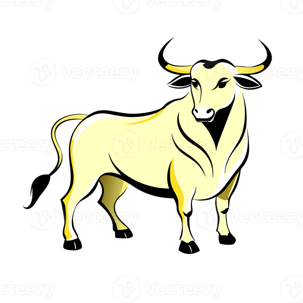 Yellow bull standing confidently in a simple black and white style png