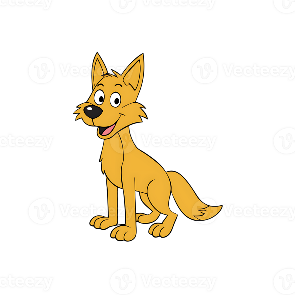 Happy cartoon dingo character with bright eyes and cheerful expression sitting playfully png