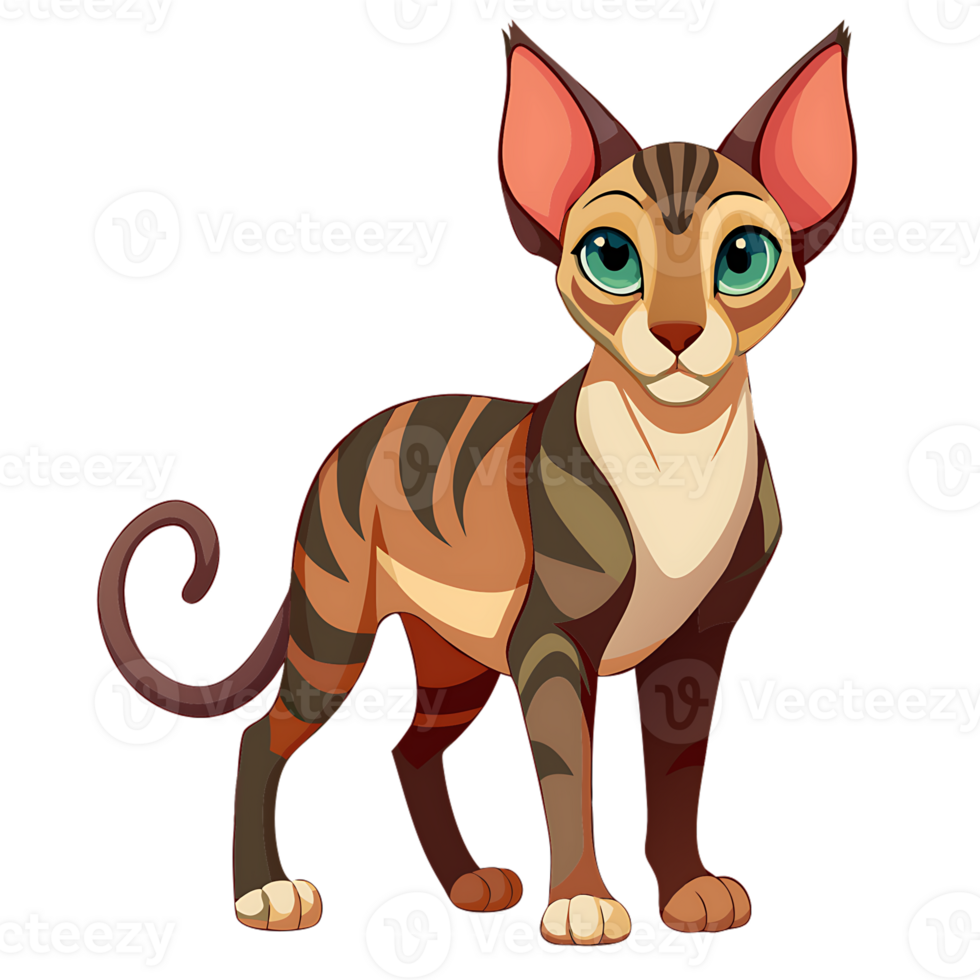 Khao Manee cat standing gracefully in bright and playful cartoon style illustration png