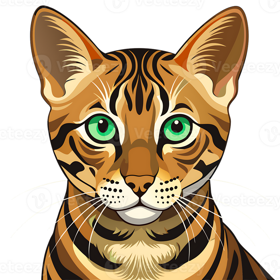 Bengal cat with striking green eyes in close-up png