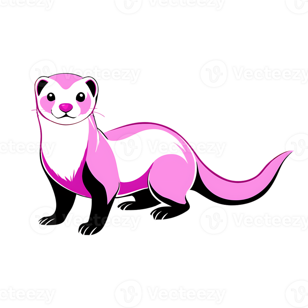 Illustrated pink ferret standing with a playful expression and contrasting black paws png