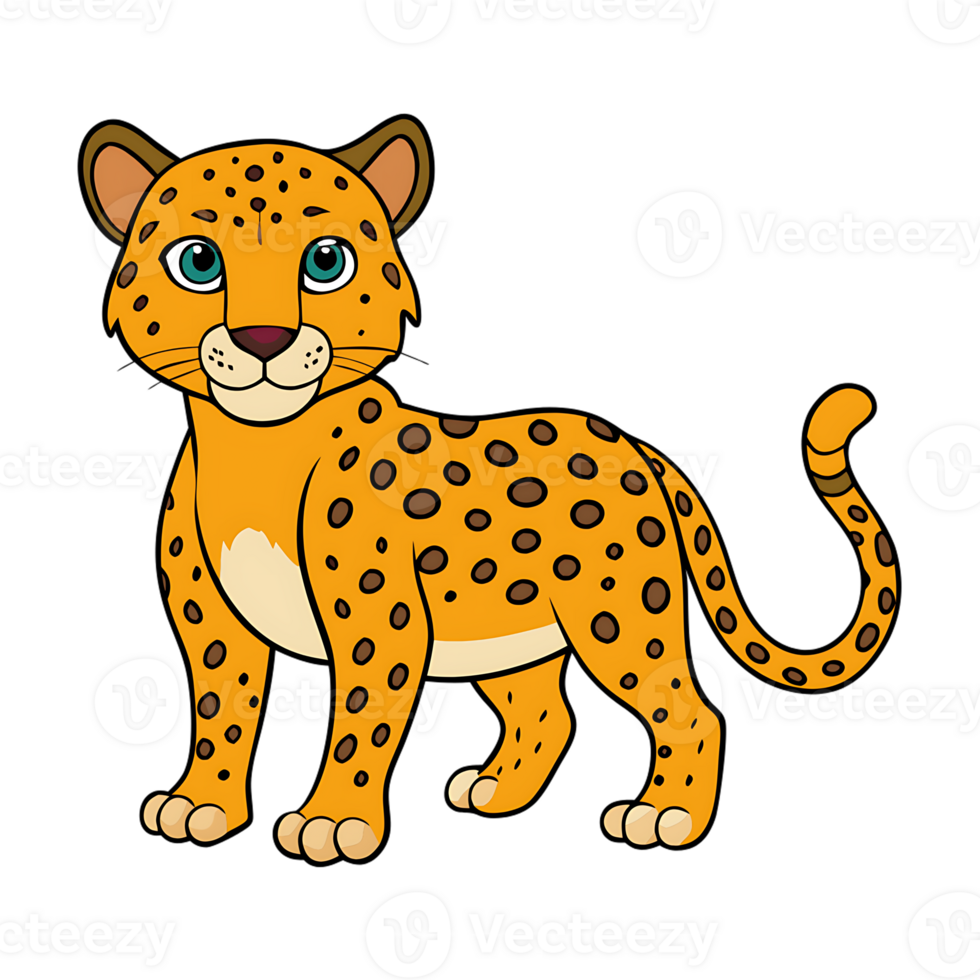 Illustration of a playful jaguar standing gracefully on a transparent background png