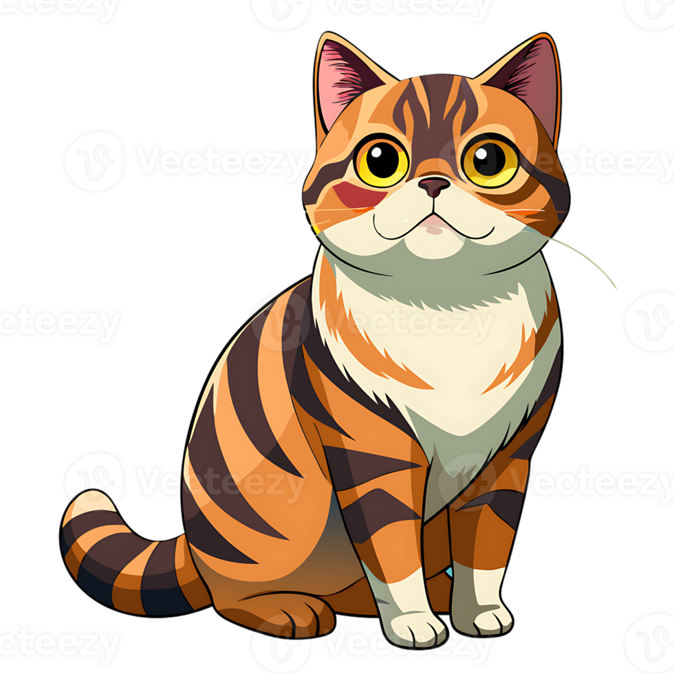 cartoon exotic shorthair cat sitting gracefully with lively expression and unique fur patterns png