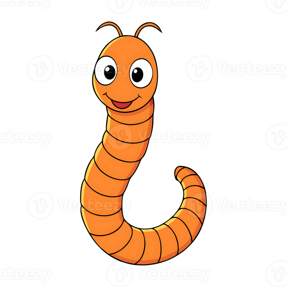 Cute cartoon character of a smiling orange worm with big eyes and playful design png