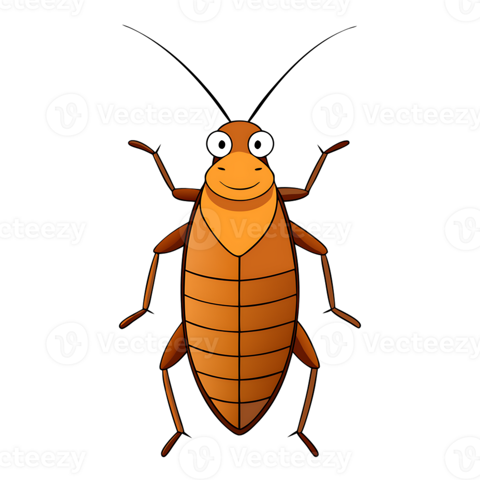 Cartoon style illustration of a cockroach smiling on a plain background png