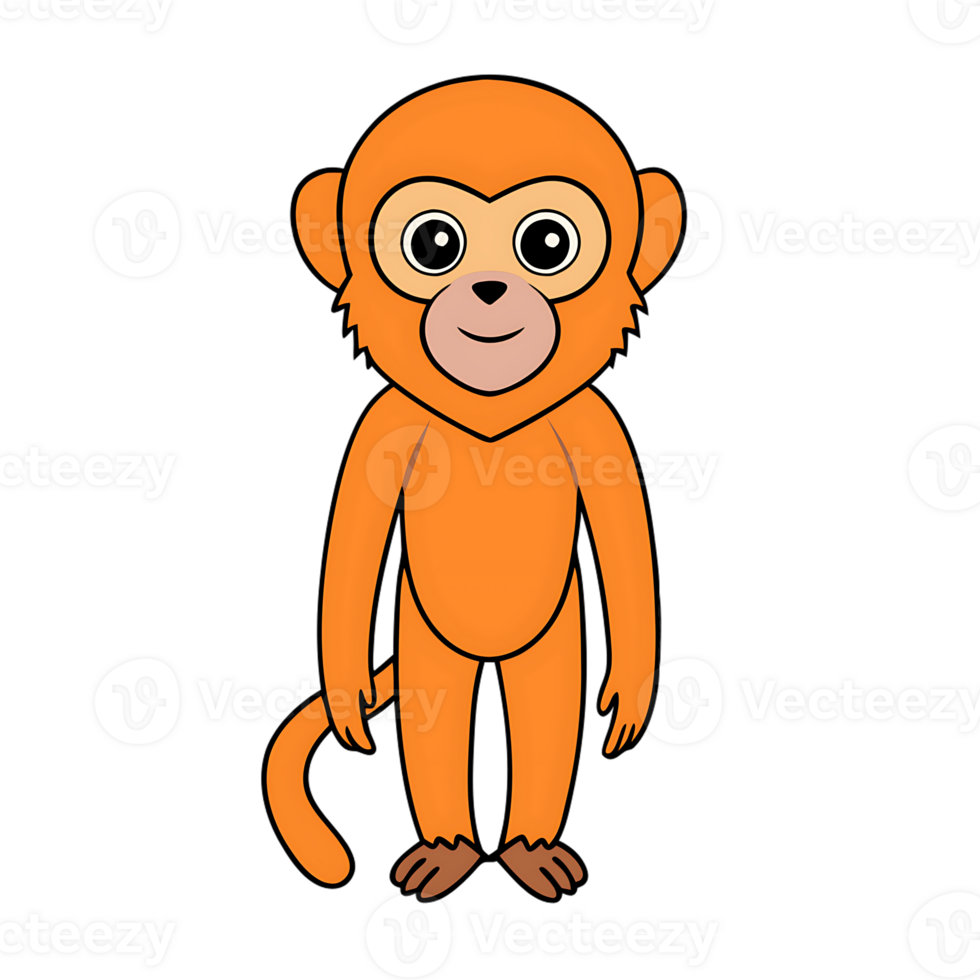 Cute cartoon gibbon character standing upright with a playful expression png