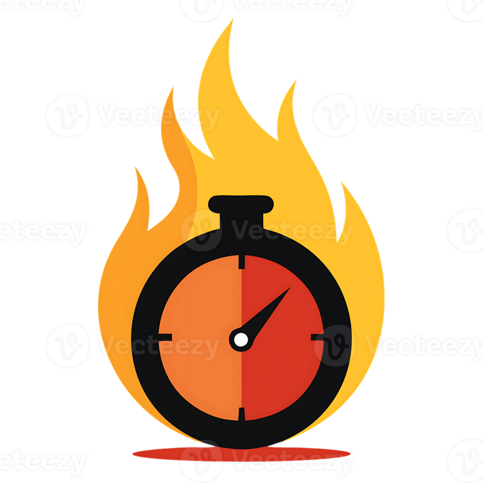 An illustration of a stopwatch on fire, symbolizing urgency png