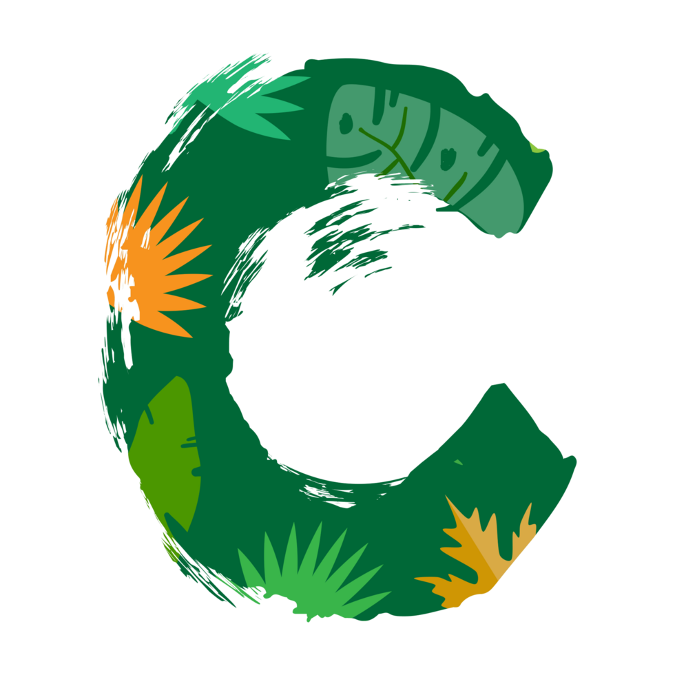 the letter c is painted with green leaves and leaves png