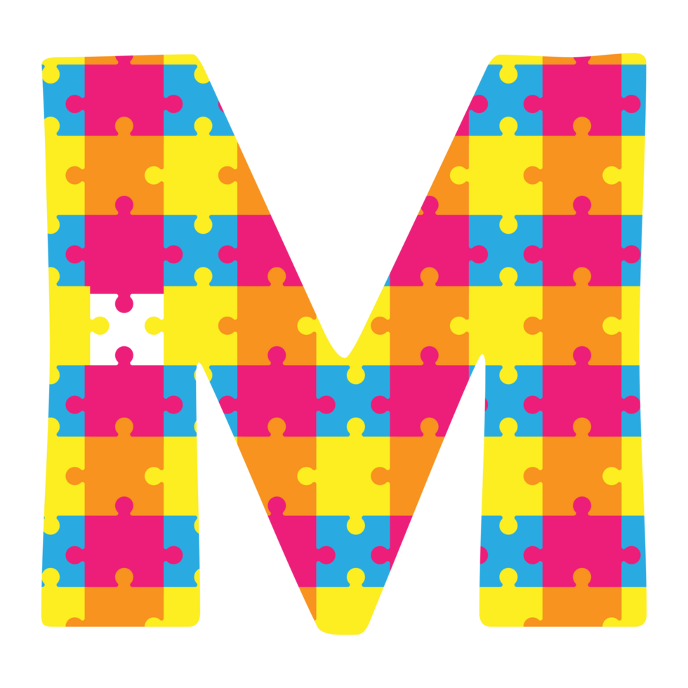 the letter m is made of colorful puzzle pieces png