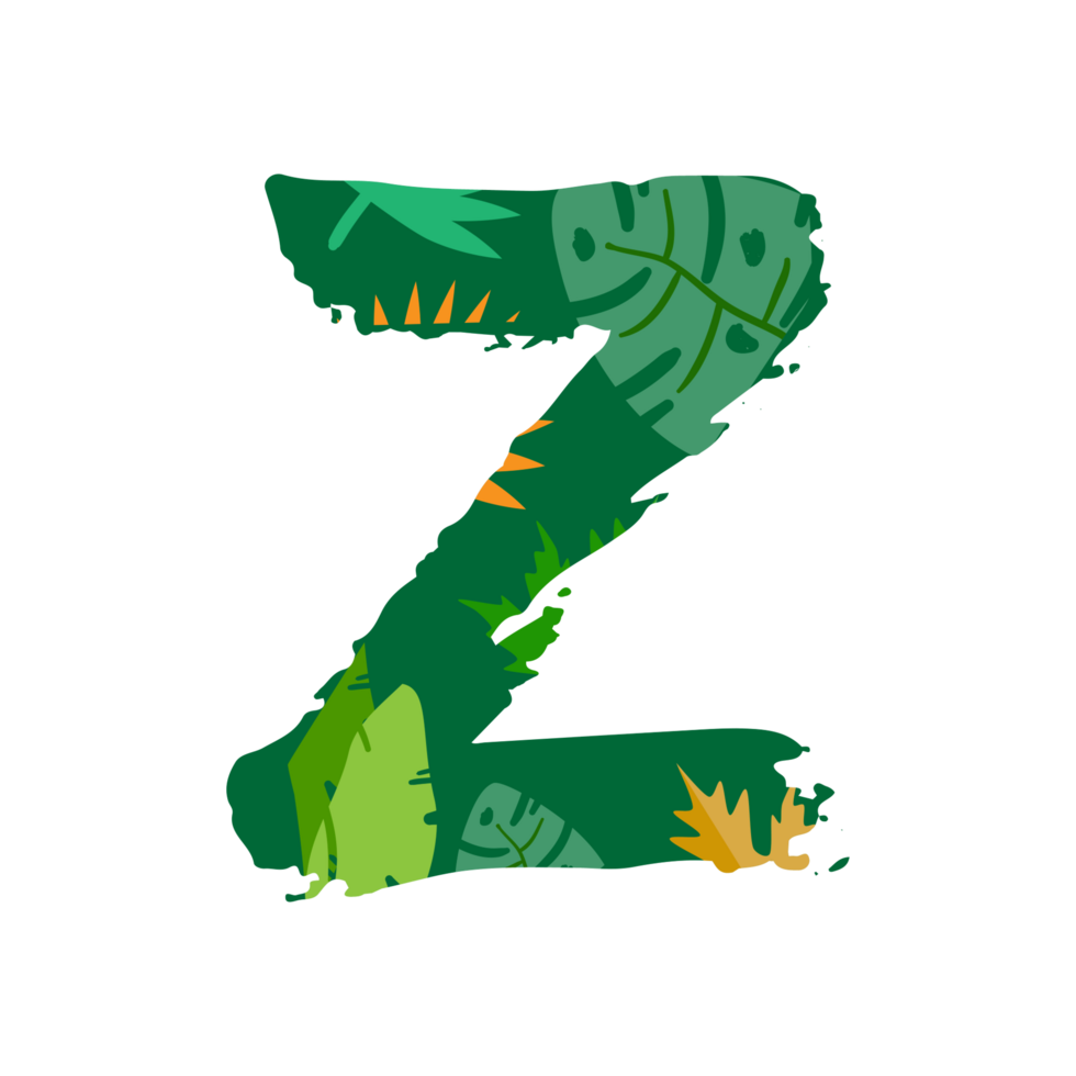 letter z in the jungle with leaves and flowers png