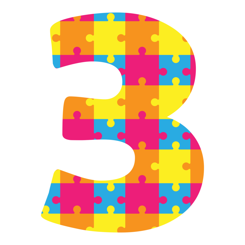 the number three is made of colorful puzzle pieces png