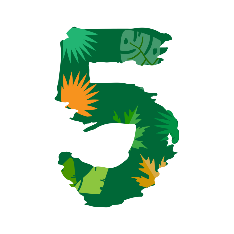 the number five is made of green leaves and leaves png