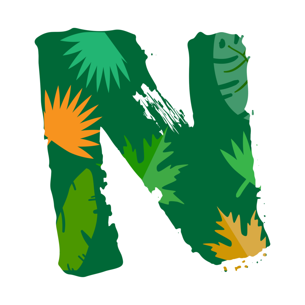 the letter n is made of green leaves and leaves png