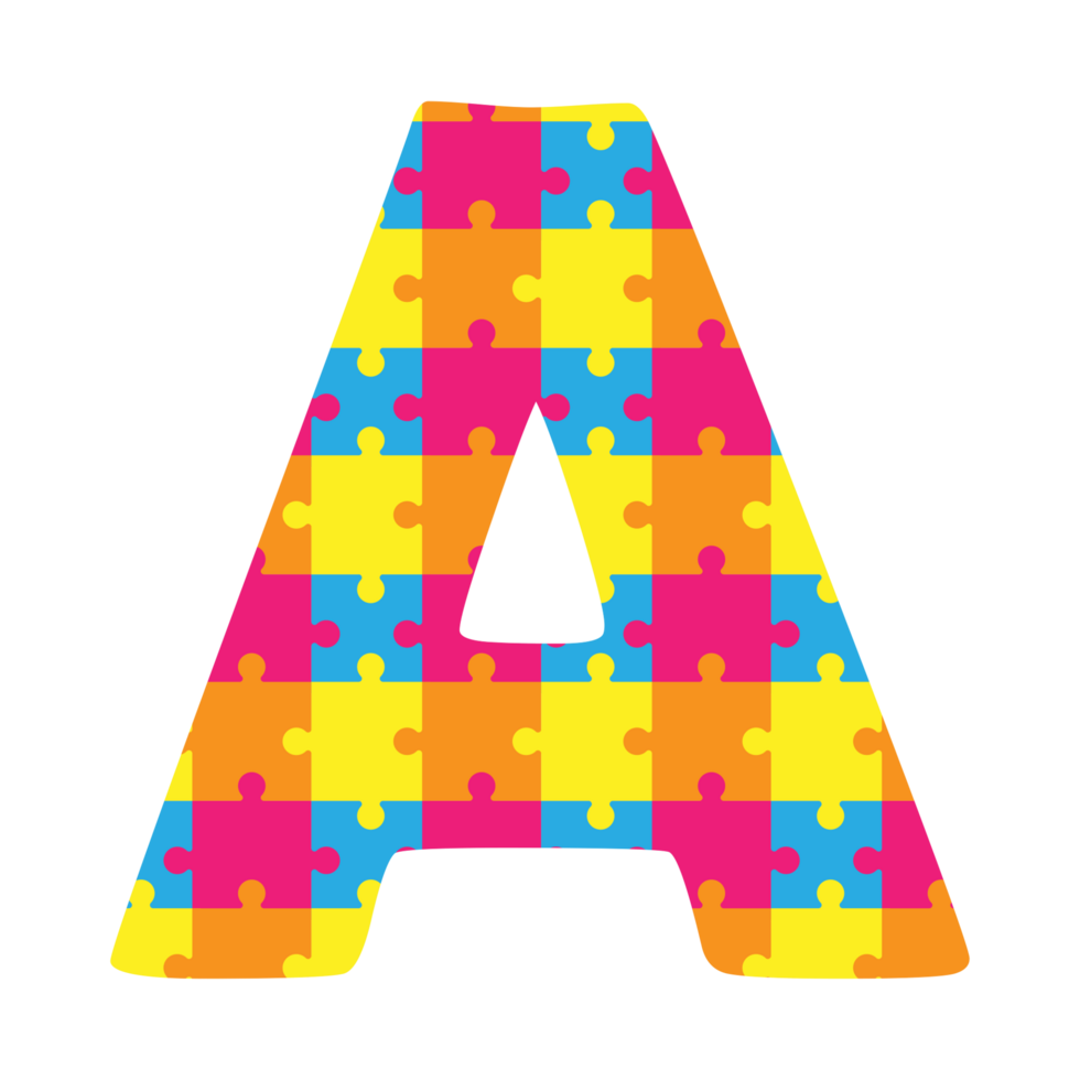 the letter a is made of colorful puzzle pieces png