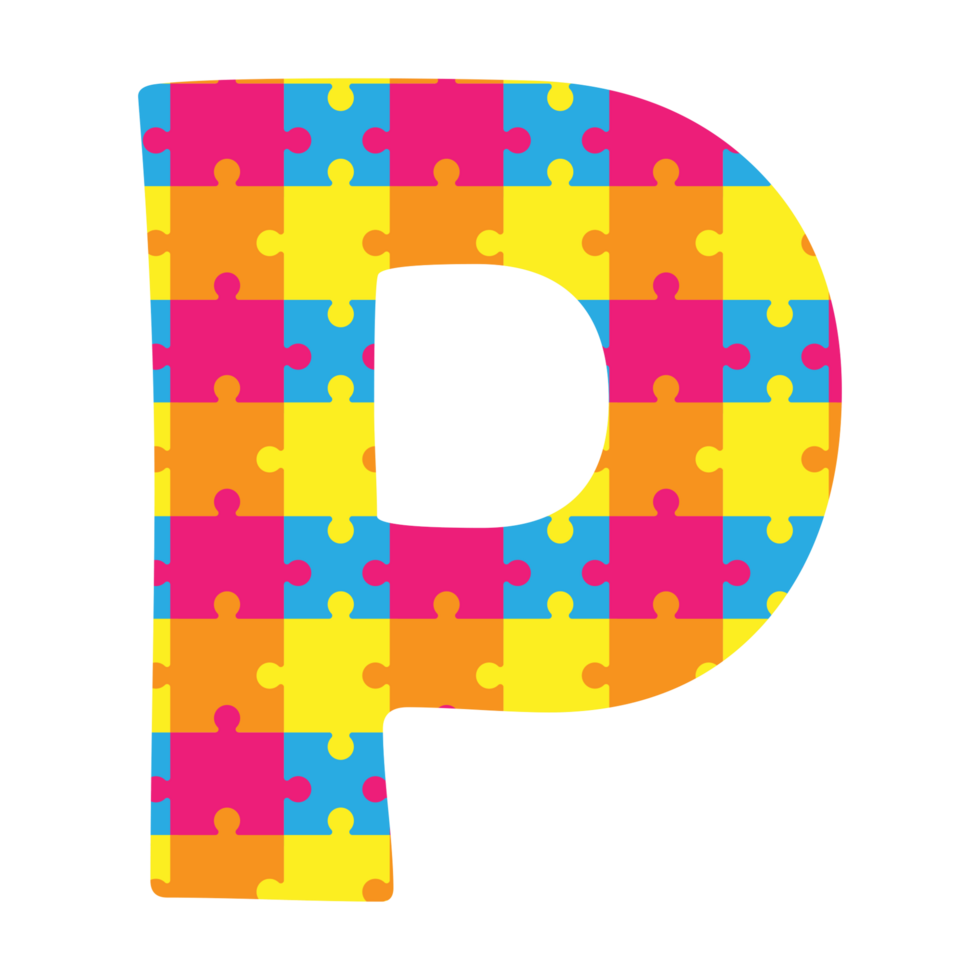 the letter p is made of colorful puzzle pieces png