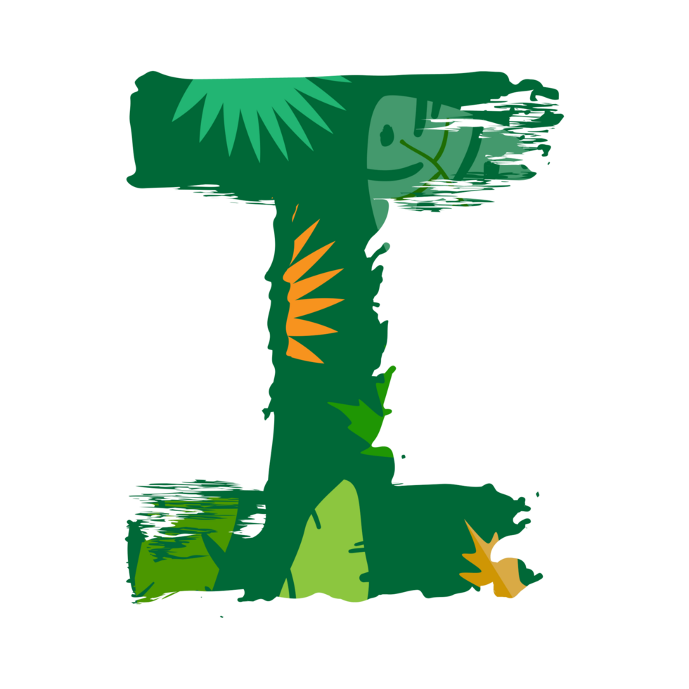 the letter i is made of green leaves and palm trees png
